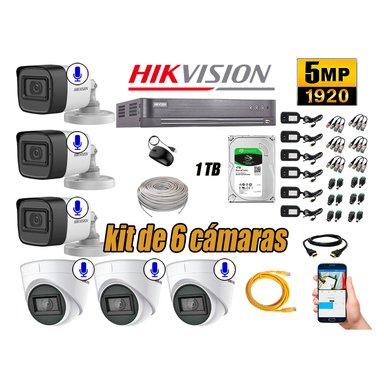 KIT 6 CÁMARA SEGURIDAD HIKVISION AUDIO INCORPORADO COMPLETO 1 TB