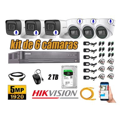 KIT 6 CÁMARA SEGURIDAD HIKVISION AUDIO INCORPORADO COMPLETO 2 TB
