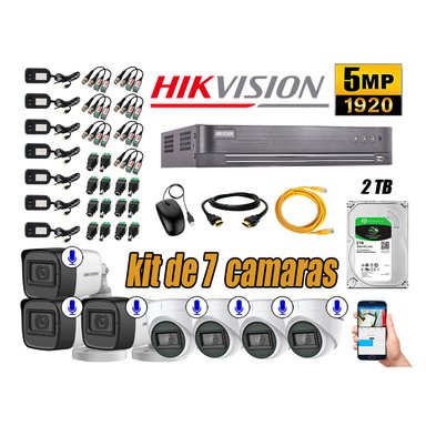 KIT 7 CÁMARA SEGURIDAD HIKVISION AUDIO INCORPORADO COMPLETO 2 TB