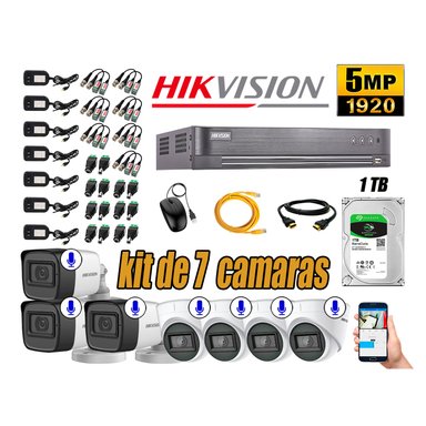 KIT 7 CÁMARA SEGURIDAD HIKVISION AUDIO INCORPORADO COMPLETO 1 TB