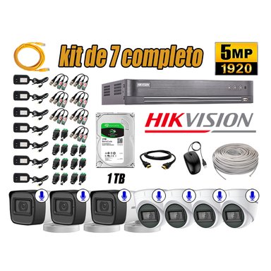 KIT 7 CÁMARA SEGURIDAD HIKVISION AUDIO INCORPORADO COMPLETO 1 TB