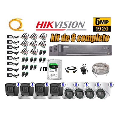 KIT 8 CÁMARA SEGURIDAD HIKVISION AUDIO INCORPORADO COMPLETO 1 TB