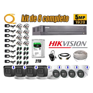 KIT 8 CÁMARA SEGURIDAD HIKVISION AUDIO INCORPORADO COMPLETO 2 TB