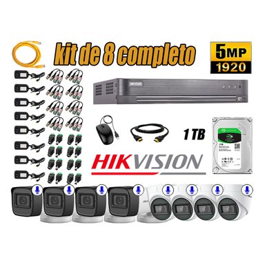 KIT 8 CÁMARA SEGURIDAD HIKVISION AUDIO INCORPORADO COMPLETO 1 TB