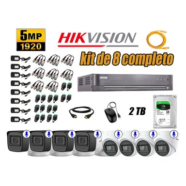 KIT 8 CÁMARA SEGURIDAD HIKVISION AUDIO INCORPORADO COMPLETO 2 TB