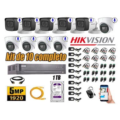 KIT 10 CÁMARA SEGURIDAD HIKVISION AUDIO INCORPORADO COMPLETO 1 TB