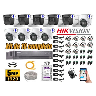 KIT 10 CÁMARA SEGURIDAD HIKVISION AUDIO INCORPORADO COMPLETO 1 TB