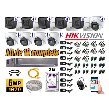 KIT 10 CÁMARA SEGURIDAD HIKVISION AUDIO INCORPORADO COMPLETO 2 TB