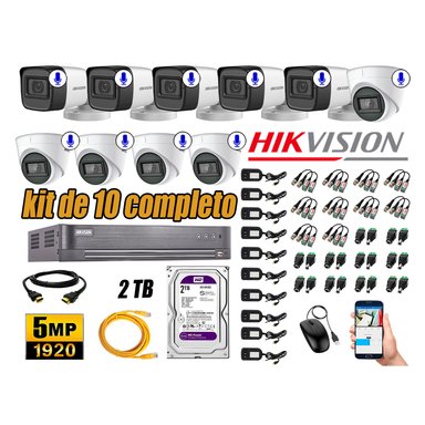 KIT 10 CÁMARA SEGURIDAD HIKVISION AUDIO INCORPORADO COMPLETO 2 TB