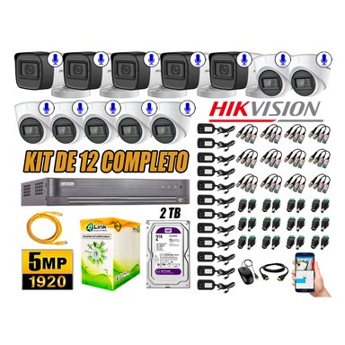 KIT 12 CÁMARA SEGURIDAD HIKVISION AUDIO INCORPORADO COMPLETO 2 TB