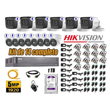 KIT 14 CÁMARA SEGURIDAD HIKVISION AUDIO INCORPORADO COMPLETO 1 TB