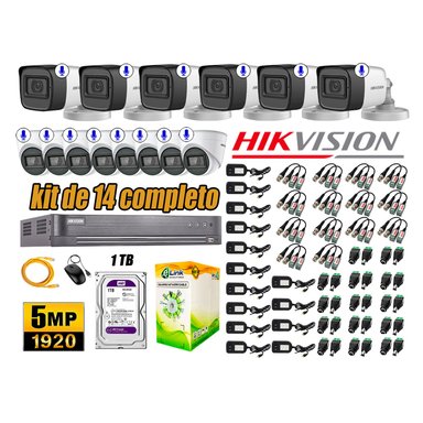 KIT 14 CÁMARA SEGURIDAD HIKVISION AUDIO INCORPORADO COMPLETO 1 TB