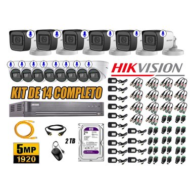KIT 14 CÁMARA SEGURIDAD HIKVISION AUDIO INCORPORADO COMPLETO 2 TB