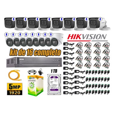 KIT 16 CÁMARA SEGURIDAD HIKVISION AUDIO INCORPORADO COMPLETO 1 TB