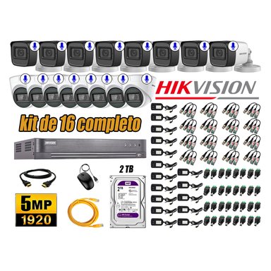 KIT 16 CÁMARA SEGURIDAD HIKVISION AUDIO INCORPORADO COMPLETO 2 TB