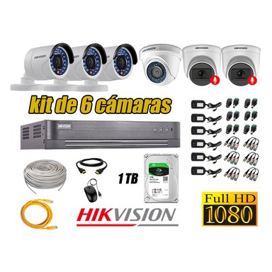 KIT 6 CÁMARA SEGURIDAD HIKVISION FULL HD 02 AUDIO INCORPORADO LITE 1 TB