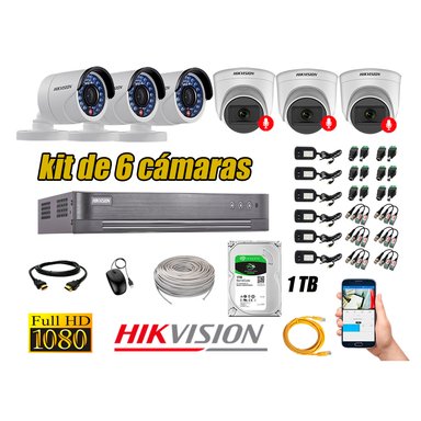 KIT 6 CÁMARA SEGURIDAD HIKVISION FULL HD 03 AUDIO INCORPORADO LITE 1 TB
