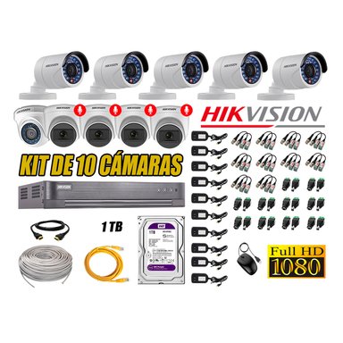 KIT 10 CÁMARA SEGURIDAD HIKVISION FULL HD 04 AUDIO INCORPORADO LITE 1 TB
