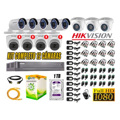 KIT 12 CÁMARA SEGURIDAD HIKVISION FULL HD 04 AUDIO INCORPORADO LITE 1 TB