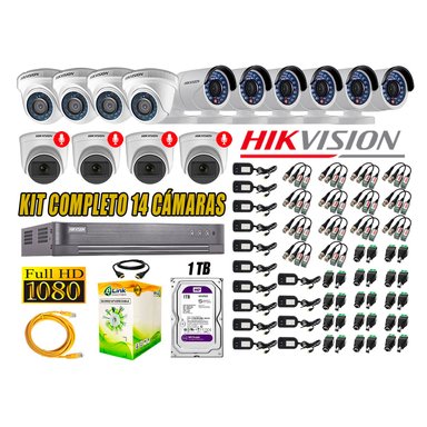 KIT 14 CÁMARA SEGURIDAD HIKVISION FULL HD 04 AUDIO INCORPORADO LITE 1 TB