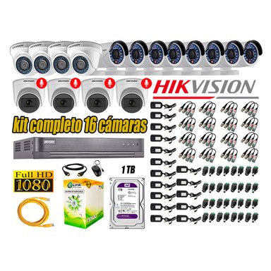 KIT 16 CÁMARA SEGURIDAD HIKVISION FULL HD 04 AUDIO INCORPORADO LITE 1 TB
