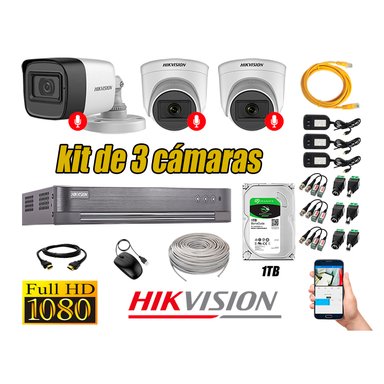KIT 3 CÁMARA SEGURIDAD HIKVISION FULL HD 3 AUDIO INCORPORADO LITE 1 TB