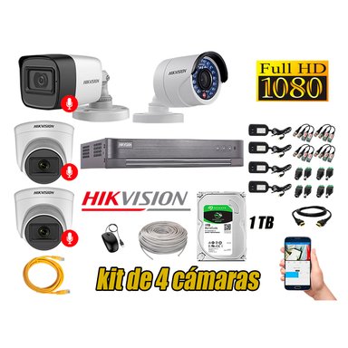 KIT 4 CÁMARA SEGURIDAD HIKVISION FULL HD 3 AUDIO INCORPORADO LITE 1 TB