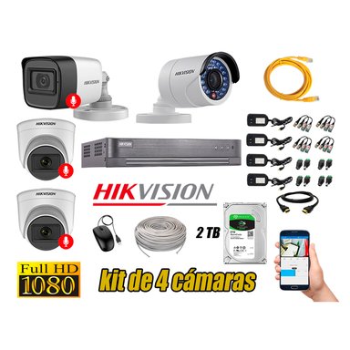 KIT 4 CÁMARA SEGURIDAD HIKVISION FULL HD 3 AUDIO INCORPORADO LITE 2 TB