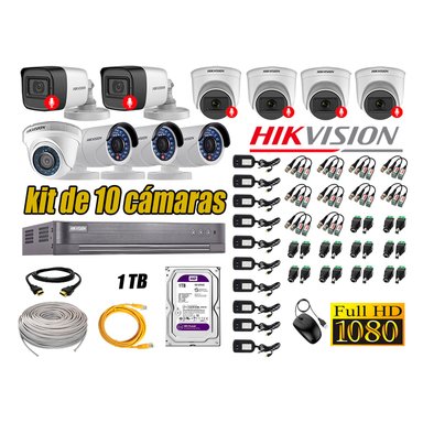 KIT 10 CÁMARA SEGURIDAD HIKVISION FULL HD 6 AUDIO INCORPORADO LITE 1 TB