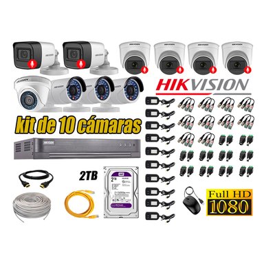 KIT 10 CÁMARA SEGURIDAD HIKVISION FULL HD 6 AUDIO INCORPORADO LITE 2 TB