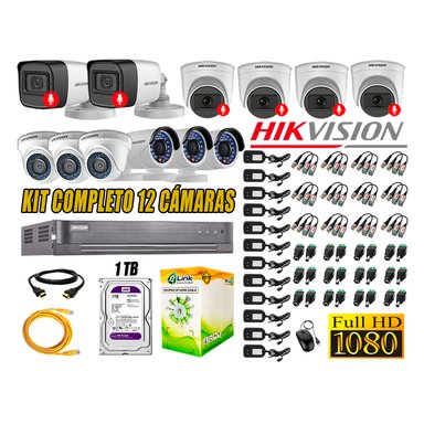 KIT 12 CÁMARA SEGURIDAD HIKVISION FULL HD 6 AUDIO INCORPORADO LITE 1 TB