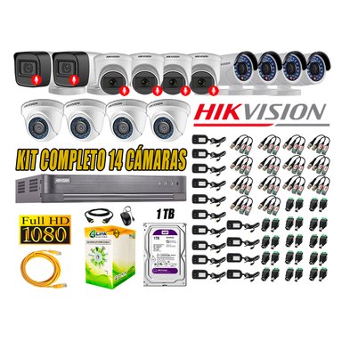 KIT 14 CÁMARA SEGURIDAD HIKVISION FULL HD 6 AUDIO INCORPORADO LITE 1 TB