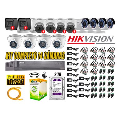 KIT 14 CÁMARA SEGURIDAD HIKVISION FULL HD 6 AUDIO INCORPORADO LITE 2 TB