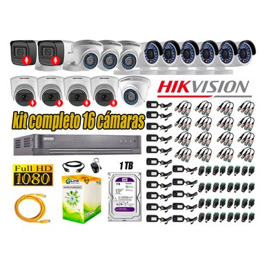 KIT 16 CÁMARA SEGURIDAD HIKVISION FULL HD 6 AUDIO INCORPORADO LITE 1 TB