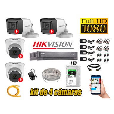 KIT 4 CÁMARA SEGURIDAD HIKVISION AUDIO INCORPORADO FULL HD 1080P LITE 1 TB