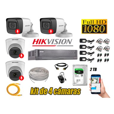 KIT 4 CÁMARA SEGURIDAD HIKVISION AUDIO INCORPORADO FULL HD 1080P LITE 2 TB