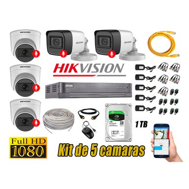 KIT 5 CÁMARA SEGURIDAD HIKVISION AUDIO INCORPORADO FULL HD 1080P LITE 1 TB
