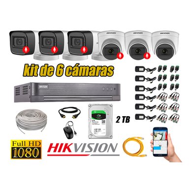 KIT 6 CÁMARA SEGURIDAD HIKVISION AUDIO INCORPORADO FULL HD 1080P LITE 2 TB
