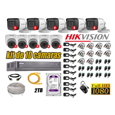 KIT 10 CÁMARA SEGURIDAD HIKVISION AUDIO INCORPORADO FULL HD 1080P LITE 2 TB