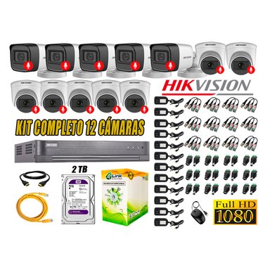 KIT 12 CÁMARA SEGURIDAD HIKVISION AUDIO INCORPORADO FULL HD 1080P LITE 2 TB