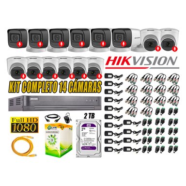 KIT 14 CÁMARA SEGURIDAD HIKVISION AUDIO INCORPORADO FULL HD 1080P LITE 2 TB