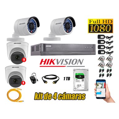 CÁMARA SEGURIDAD HIKVISION KIT 4 FULL HD CON AUDIO | 2 CÁMARA AUDIO DISCO 1TB | LUZ HIBRIDA  LITE