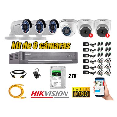 CÁMARA SEGURIDAD HIKVISION KIT 6 FULL HD CON AUDIO | 2 CÁMARA AUDIO DISCO 2TB | LUZ HIBRIDA  LITE
