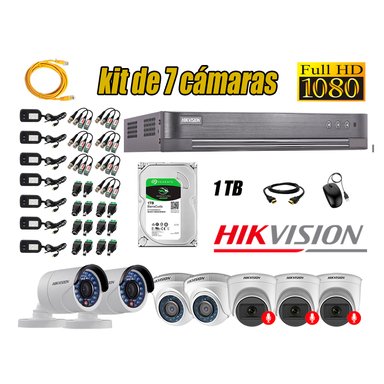 CÁMARA SEGURIDAD HIKVISION KIT 7 FULL HD CON AUDIO | 3 CÁMARA AUDIO DISCO 1TB | LUZ HIBRIDA  LITE