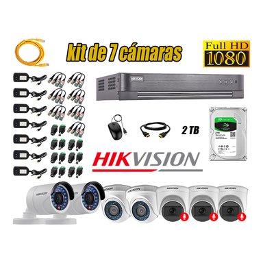 CÁMARA SEGURIDAD HIKVISION KIT 7 FULL HD CON AUDIO | 3 CÁMARA AUDIO DISCO 2TB | LUZ HIBRIDA  LITE