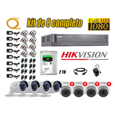 CÁMARA SEGURIDAD HIKVISION KIT 8 FULL HD CON AUDIO | 4 CÁMARA AUDIO DISCO 2TB | LUZ HIBRIDA  LITE