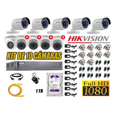 CÁMARA SEGURIDAD HIKVISION KIT 10 FULL HD CON AUDIO | 4 CÁMARA AUDIO DISCO 1TB | LUZ HIBRIDA  LITE