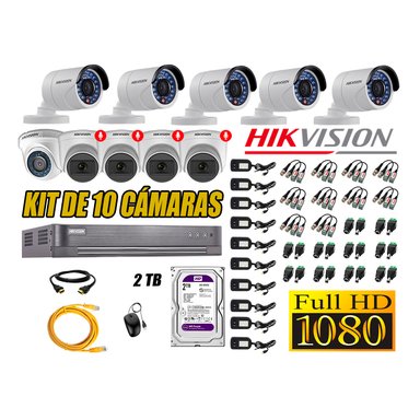 CÁMARA SEGURIDAD HIKVISION KIT 10 FULL HD CON AUDIO | 4 CÁMARA AUDIO DISCO 2TB | LUZ HIBRIDA  LITE