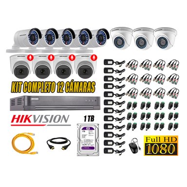 CÁMARA SEGURIDAD HIKVISION KIT 12 FULL HD CON AUDIO | 4 CÁMARA AUDIO DISCO 1TB | LUZ HIBRIDA  LITE