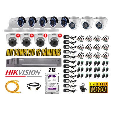 CÁMARA SEGURIDAD HIKVISION KIT 12 FULL HD CON AUDIO | 4 CÁMARA AUDIO DISCO 2TB | LUZ HIBRIDA  LITE